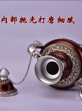 藏式合金手工龙纹雕花酥油茶壶