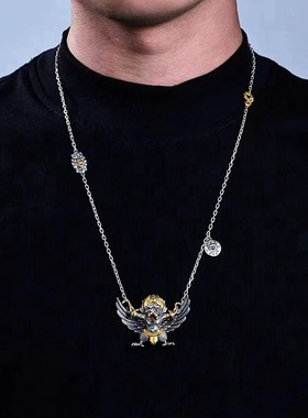 S925纯银大鹏金翅鸟吊坠项链男士