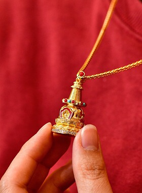 S925镀金佛塔吊坠可开嘎乌盒