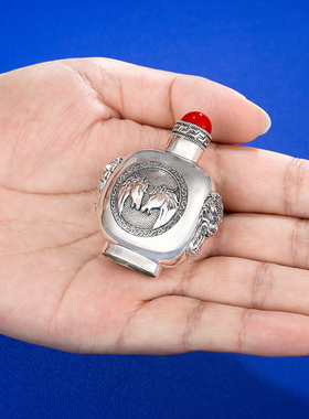 蒙古式鼻烟壶S925纯银便携鼻烟盒