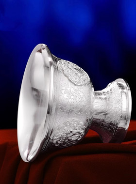 高脚供水碗纯银手工八吉祥供水杯