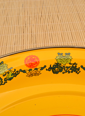 佛前供果果盘家用平底托盘供奉供果盘搪瓷合金八吉祥贡果盘大款