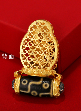 藏式银镀金天珠白度母小佛像吊坠