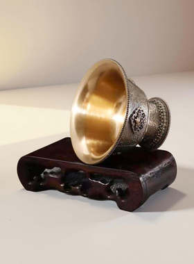 平底供水碗纯黄铜家用八吉祥民族高脚供水杯七供八供圣水杯供奉杯