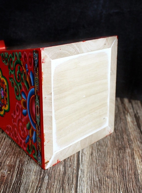 藏式民族风吉祥花纹红矩形木底座