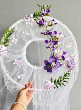 花神斗笠粘花紫色帷帽古风遮阳帽