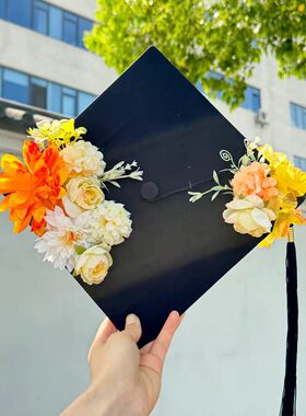 毕业季学士帽成品仿真簪花学士帽大学生硕士国风毕业典礼礼物拍照