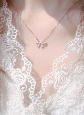 破茧925纯银玫瑰金蝴蝶项链简约