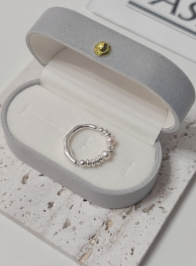 春醒不规则珍珠碎银弹力绳戒指