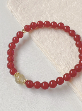 天然红玛瑙金发晶简约手串