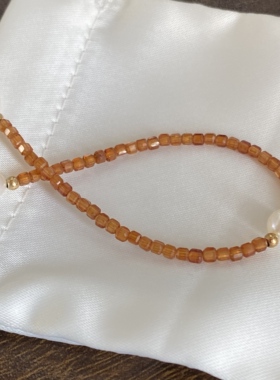 橙色石榴石珍珠细锁骨链