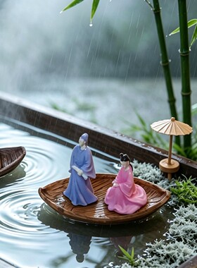 可水上漂浮小船迷你诸葛亮李白古风人物小摆件  禅意茶盘造景装饰