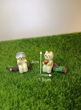 小兔猫咪烤火取暖氛围小摆件 仿真篝火灯苔藓微景观造景装饰摆件