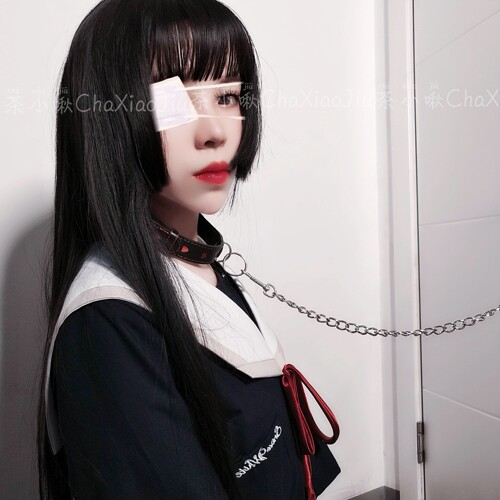 茶小啾项圈脖环饰品项链颈带cos爱心牵引绳女仆牵引链朋克PU项圈 - 图0