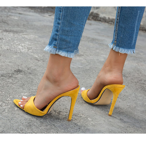 尖头凉拖鞋女42 high heels slippers for women leather sandals - 图0