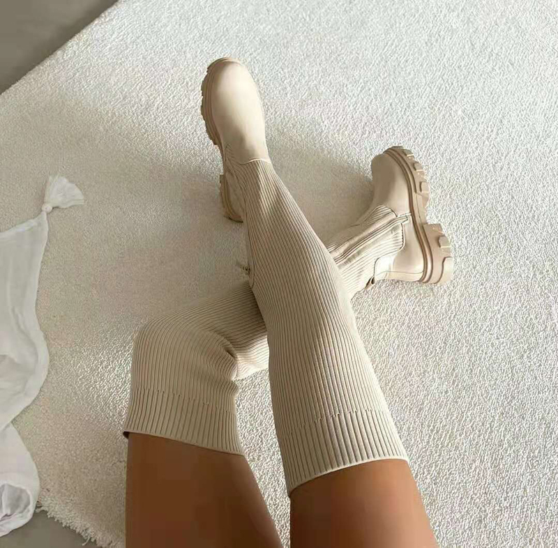 knitted wool over the knee high boots for women winter shoes - 图0