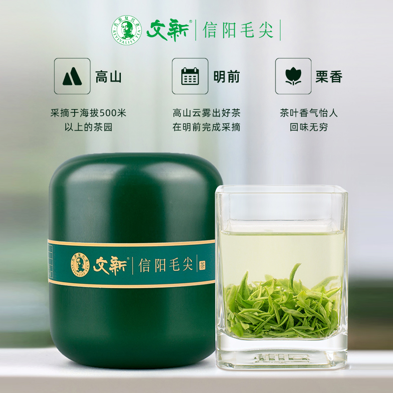 春茶上市文新信阳毛尖绿茶茶叶2024新茶明前特级嫩芽叶50g*2罐 - 图0