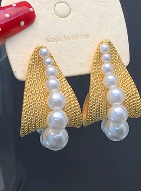 法式温柔风金色珍珠耳钉女韩国东大门秋冬新款耳环经典百搭耳扣潮