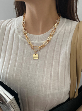 欧美金属双层项链女ins潮轻奢小众设计网红2023年新款锁骨链配饰