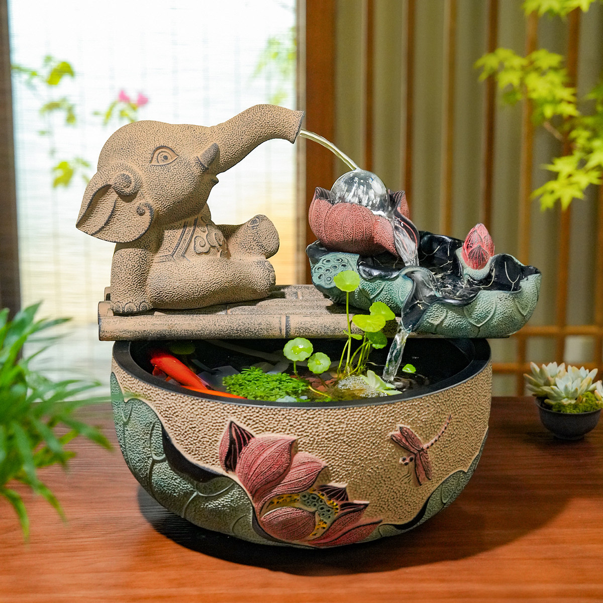 双喷泉小象水晶球流水摆件循环水 招财客厅玄关风水生财鱼缸水景,淘宝优惠券,粉丝福利购,淘宝优惠卷