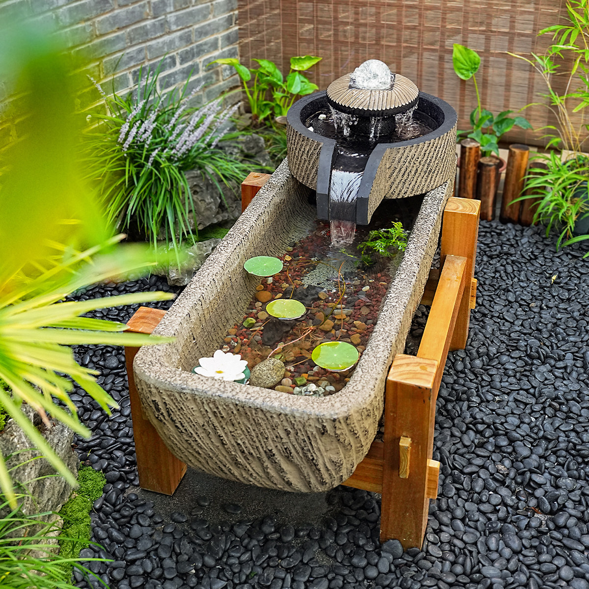 户外庭院流水景观 长方形人造石磨石槽鱼缸水晶球循环水流水摆件,淘宝优惠券,粉丝福利购,淘宝优惠卷