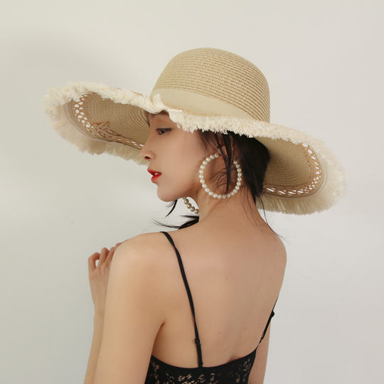 Straw hat spring and summer new style large brim women's sunshade papyrus