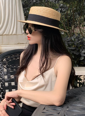草帽女夏沙滩帽短帽檐防晒遮阳帽