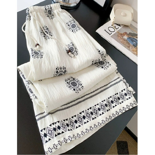 胖mm特大码300斤高腰阔腿裤女夏季薄款宽松复古休闲直筒裤长裤子 - 图1