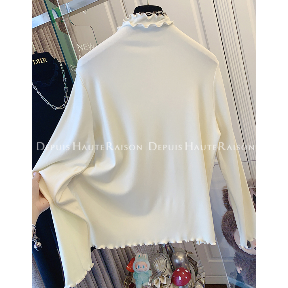 胖mm特大码300斤木耳花边德绒长袖T恤打底衫女秋冬季宽松内搭上衣 - 图3