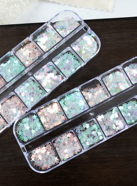 人鱼幻彩亮片12格盒闪粉美甲饰品