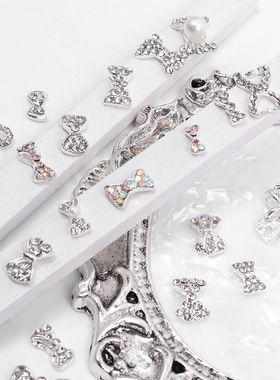 系列爆款钻石合金蝴蝶结美甲饰品