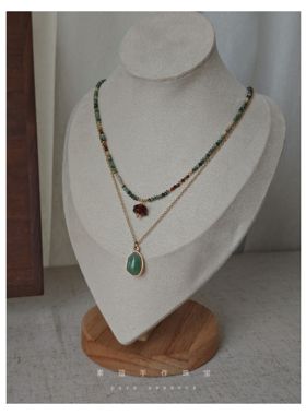 天然湖北绿松原创石榴石锁骨链