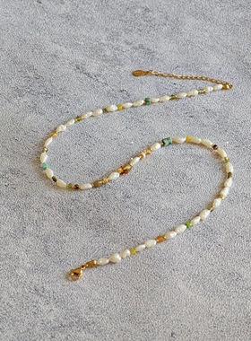 素蕴｜天然石巴洛克珍珠琉璃串珠原创手工项链 通勤休闲度假风