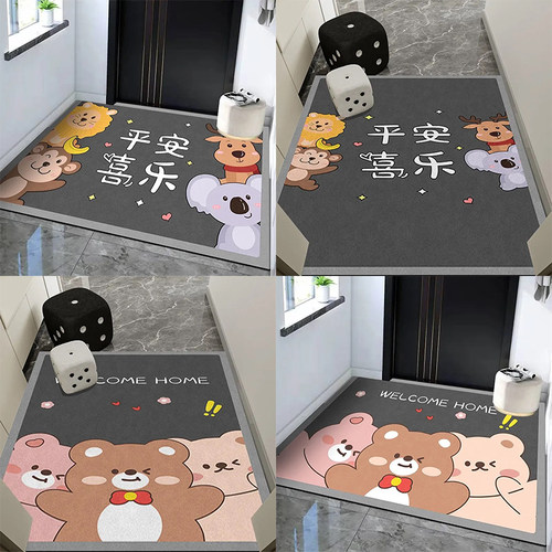 卡通硅藻泥入户门地垫简约吸水门垫家用灰色系耐脏进门玄关脚垫子 - 图3