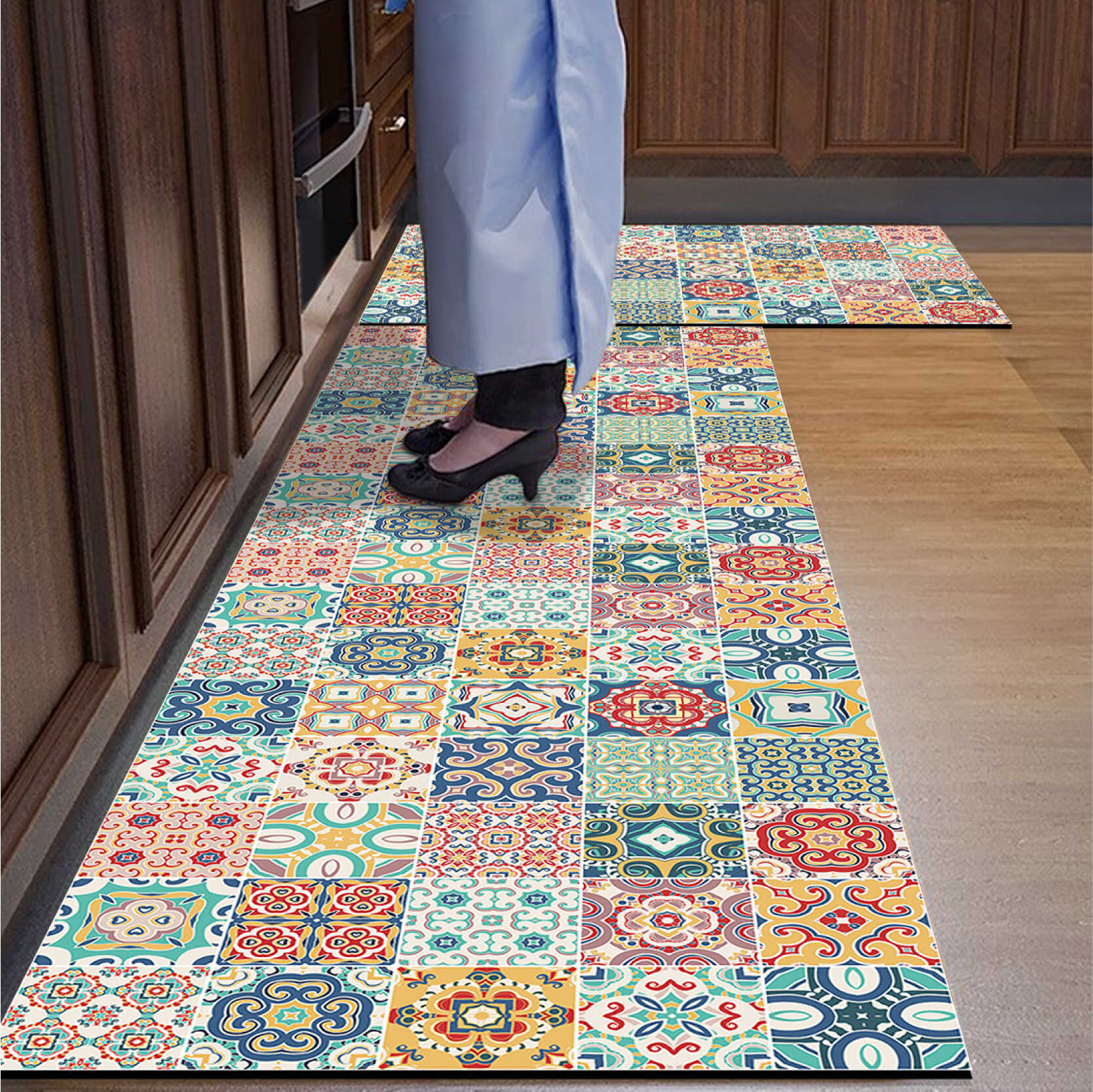 美式复古硅藻泥厨房地垫防滑吸水垫门口耐脏脚垫家用长条地毯满铺 - 图0