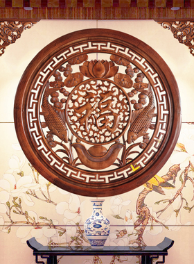 东阳中式透雕浮雕香樟木