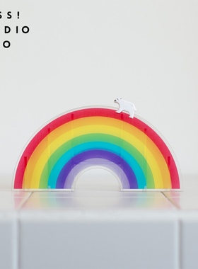 现代家居亚克力彩虹笔筒收纳盒桌面办公文具小物件收纳盒
