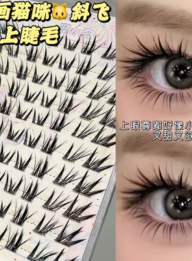 自带眼线~蜜小盒漫画猫咪斜飞假睫毛！浓密上镜网感拉长眼型狐系