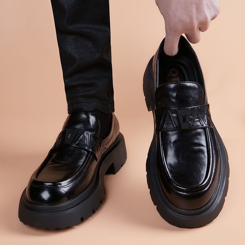 豆豆鞋男一脚蹬休闲皮鞋男款真皮商务正装内增高厚底英伦风乐福鞋,淘宝优惠券,粉丝福利购,淘宝优惠卷