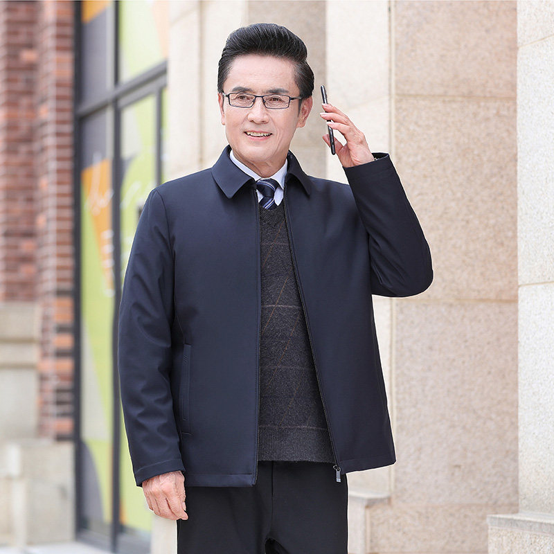 老爷车轻薄羽绒夹克男士中老年秋冬装厚款羽绒外套爸爸红色婚礼服