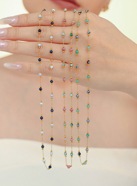 青金石串珠双层锁骨链PVD镀金