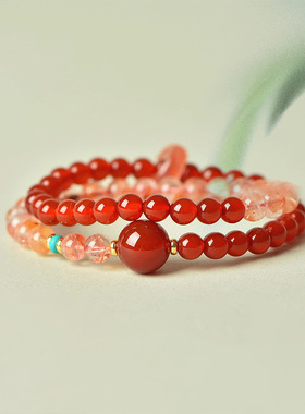 然红玛瑙紫水晶双圈转运手链