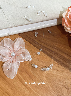 仙气欧根纱花朵珍珠新款锁骨链