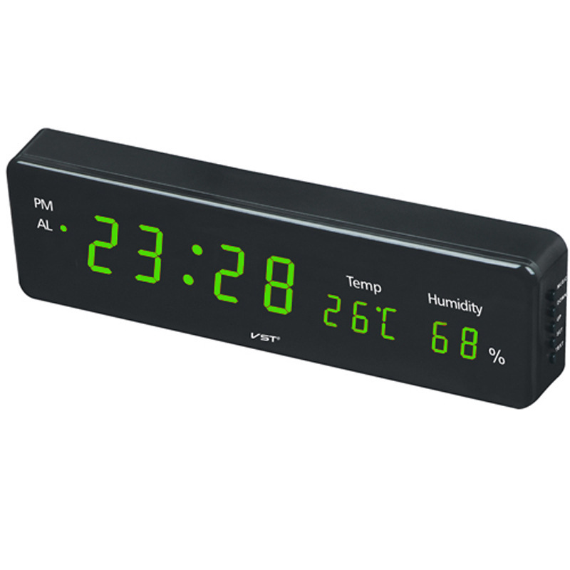 LED家用时钟 CLOCK 插电挂钟 大屏幕电子闹钟带温度湿度计显示 - 图2