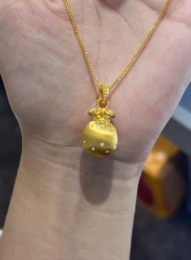 足金包银项链女黄金钱袋拉丝福袋