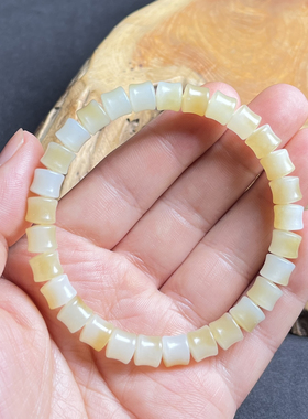 和田玉糖白玉竹节直切手串手链8*7mm