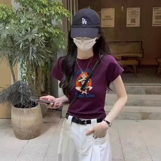 Summer ໃຫມ່ ຝ້າຍບໍລິສຸດ slimming ເສື້ອທີເຊີດແຂນສັ້ນສໍາລັບແມ່ຍິງ