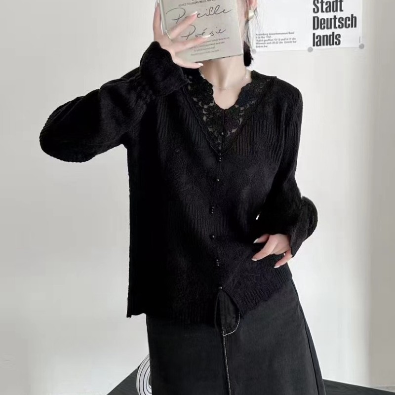 欧洲站高端法式羊毛蕾丝打底衫秋冬新款下摆开叉白色毛衣气质女款,淘宝优惠券,粉丝福利购,淘宝优惠卷