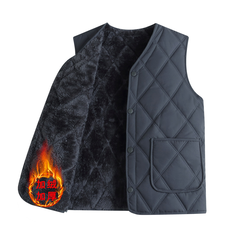 羽绒棉马甲男2025秋冬新款加绒加厚中老年人内穿保暖爸爸坎肩棉衣 - 图1