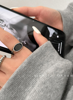 复古黑色麻花戒指女小众设计轻奢高级感冷淡风简约指环男时尚个性